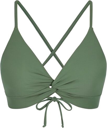 Twist Front Crisscross Back Bikini Top V Neck Self Tie Padded Swimsuit Bathing Suit Tops Only for Women in Saudi Arabia