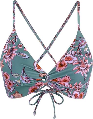 Twist Front Crisscross Back Bikini Top V Neck Self Tie Padded Swimsuit Bathing Suit Tops Only for Women in Saudi Arabia