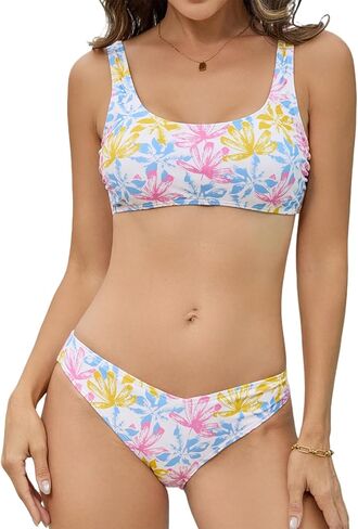 Cromi Womens Bikini Set Sexy Triangle Bathing Suit Sporty Swimwear Scoop Neck High Cut Two Piece in Saudi Arabia