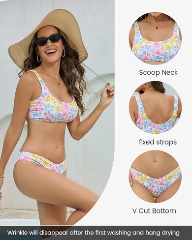 Cromi Womens Bikini Set Sexy Triangle Bathing Suit Sporty Swimwear Scoop Neck High Cut Two Piece in Saudi Arabia