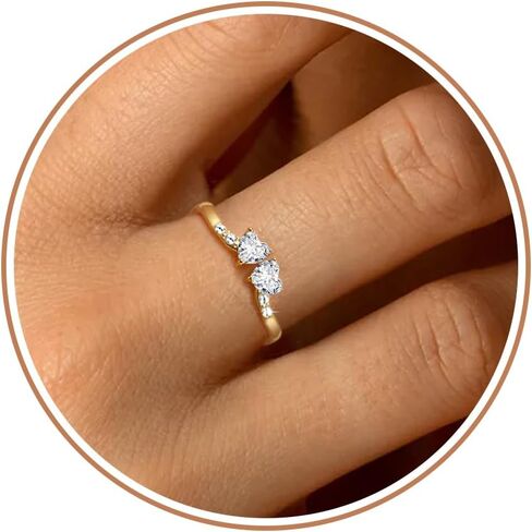 Birthstone Rings for Women Teen Girl Gifts Stacking Gold Rings Non Tarnish 2 Love Heart Birthstone Promise Wedding Mothers Day Anniversary Birthday Gift Jewelry in Kuwait