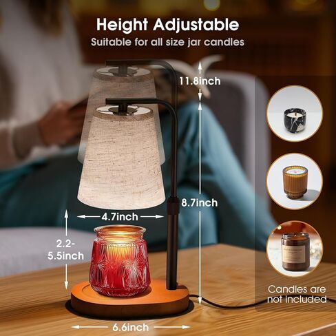 Candle Warmer Lamp with Timer Dimmable, Adjustable Height Candle Warmer Light for Jar Candles with 2 Bulbs, Christmas Birthday Gifts for Women Mom, House Warming Gifts New Home, Room Office Home Decor in Saudi Arabia