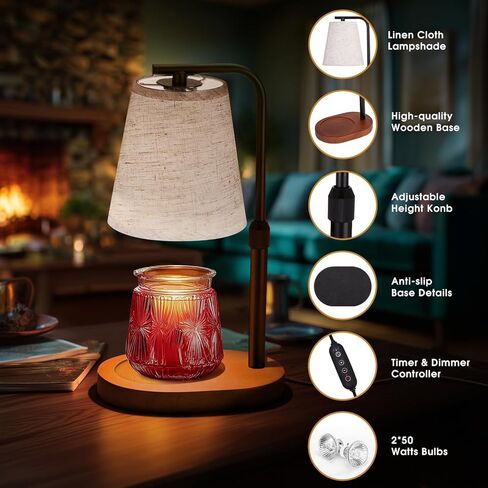 Candle Warmer Lamp with Timer Dimmable, Adjustable Height Candle Warmer Light for Jar Candles with 2 Bulbs, Christmas Birthday Gifts for Women Mom, House Warming Gifts New Home, Room Office Home Decor in Saudi Arabia