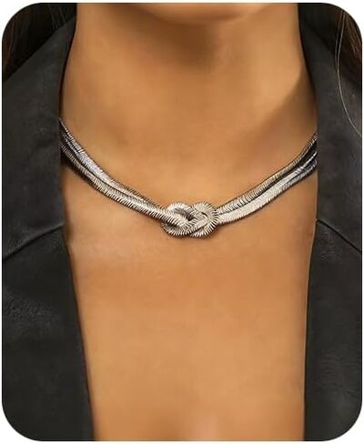 Gold Choker Necklace for Women Double Layer Snake Link Necklaces Statement Twisted Knot Chain Necklaces Trendy Punk Flat Lariat Necklace Hip Hop Glossy Jewelry Gifts in Saudi Arabia