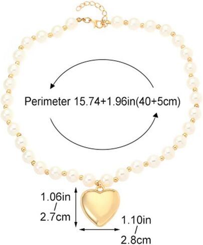 Dainty Beaded Pearl Choker Y2k Heart Pendant Necklace for Women, Chunky Round Pearls Chain Charm Puffy Love Shaped Trendy Aesthetic Prom Jewelry Gift in Saudi Arabia