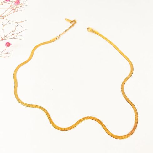 قلادة على شكل ثعبان من الفضة الاسترليني مطلية بالذهب عيار 14 قيراط للنساء - أنيقة وبسيطة ومكتنزة ومتعرجة - مجوهرات قلادة على شكل قلادة in Saudi Arabia