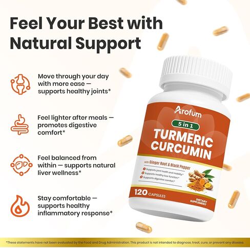 مكمل الكركم - تركيبة عشبية معقدة مع الزنجبيل والخرشوف والشمر والفلفل الأسود، 120 كبسولة in Kuwait