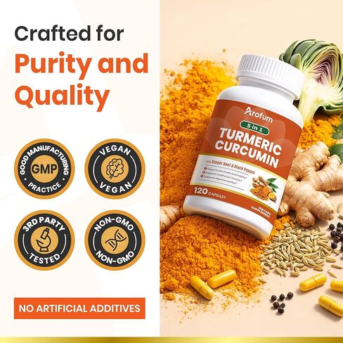 مكمل الكركم - تركيبة عشبية معقدة مع الزنجبيل والخرشوف والشمر والفلفل الأسود، 120 كبسولة in Kuwait