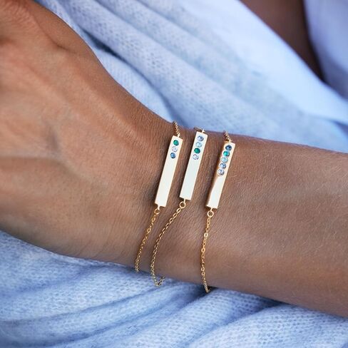 EVE'S ADDICTION Custom Gold Tone Three Birthstone Bar Bracelet - Birthstone Bracelet - Personalized Bracelet for Her - Gift for Mom - Gifts for Mom in Saudi Arabia