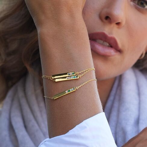 EVE'S ADDICTION Custom Gold Tone Three Birthstone Bar Bracelet - Birthstone Bracelet - Personalized Bracelet for Her - Gift for Mom - Gifts for Mom in Saudi Arabia