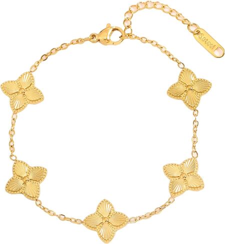 18K Gold Plated Bracelets for Women&Men Four Leaf Clover Cute Trendy Lucky Braclet,Fashion Bracelets Jewelry Gifts for Women in Saudi Arabia