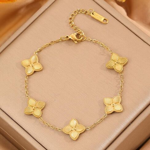 18K Gold Plated Bracelets for Women&Men Four Leaf Clover Cute Trendy Lucky Braclet,Fashion Bracelets Jewelry Gifts for Women in Saudi Arabia