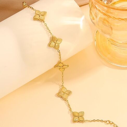 18K Gold Plated Bracelets for Women&Men Four Leaf Clover Cute Trendy Lucky Braclet,Fashion Bracelets Jewelry Gifts for Women in Saudi Arabia