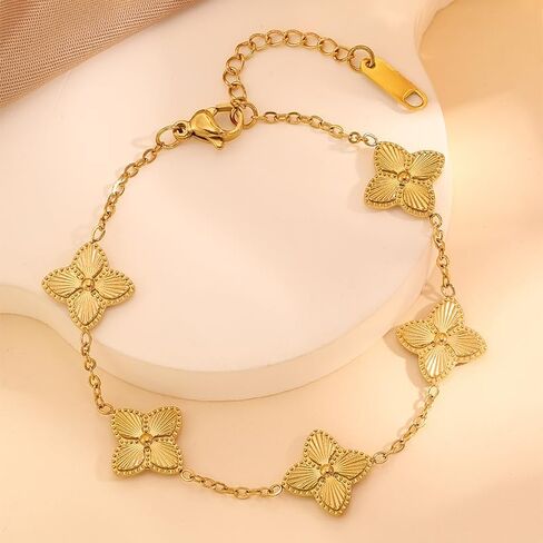 18K Gold Plated Bracelets for Women&Men Four Leaf Clover Cute Trendy Lucky Braclet,Fashion Bracelets Jewelry Gifts for Women in Saudi Arabia