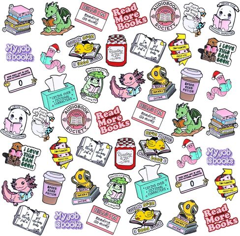 Landical 60 Pcs Book Enamel Pins for Backpacks Christmas Bookish Book Lovers Club Gifts Bulk Cute Bookworm Lapel Pins Frog Dinosaur Duck Badge Brooch for Hats Bags Lanyards Clothing in Saudi Arabia