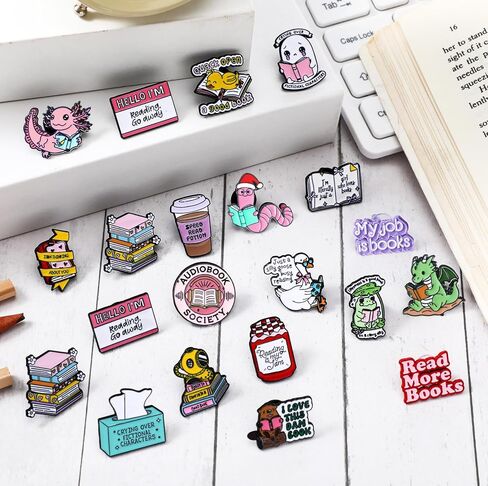 Landical 60 Pcs Book Enamel Pins for Backpacks Christmas Bookish Book Lovers Club Gifts Bulk Cute Bookworm Lapel Pins Frog Dinosaur Duck Badge Brooch for Hats Bags Lanyards Clothing in Saudi Arabia
