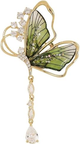 Generic Translucent Green Butterfly Tassel Brooch Pin in Saudi Arabia