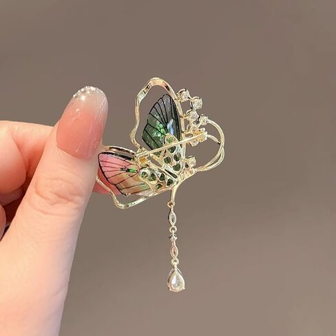 Generic Translucent Green Butterfly Tassel Brooch Pin in Saudi Arabia