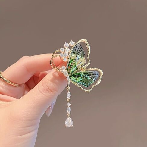 Generic Translucent Green Butterfly Tassel Brooch Pin in Saudi Arabia