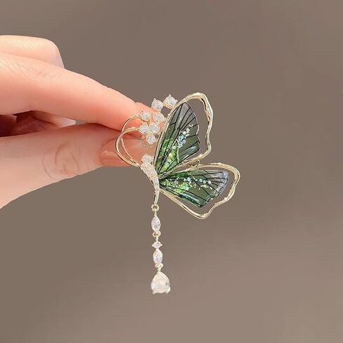 Generic Translucent Green Butterfly Tassel Brooch Pin in Saudi Arabia