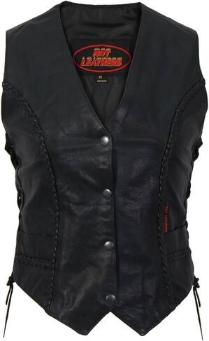 Hot Leathers VSL1006 Ladies Black Leather Braided Vest-Black-LG in Saudi Arabia
