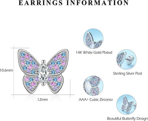 Earrings for Girls, Sterling Silver Butterfly Earrings Jewelry Gifts for Girls Teen Daughter Granddaughter Niece, Hypoallergenic Butterfly Studs Christmas Birthday Valentines Day Gifts in Saudi Arabia