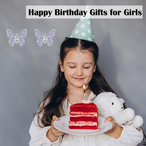 Earrings for Girls, Sterling Silver Butterfly Earrings Jewelry Gifts for Girls Teen Daughter Granddaughter Niece, Hypoallergenic Butterfly Studs Christmas Birthday Valentines Day Gifts in Saudi Arabia
