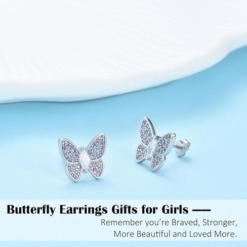 Earrings for Girls, Sterling Silver Butterfly Earrings Jewelry Gifts for Girls Teen Daughter Granddaughter Niece, Hypoallergenic Butterfly Studs Christmas Birthday Valentines Day Gifts in Saudi Arabia