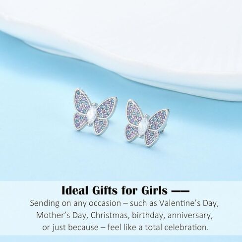 Earrings for Girls, Sterling Silver Butterfly Earrings Jewelry Gifts for Girls Teen Daughter Granddaughter Niece, Hypoallergenic Butterfly Studs Christmas Birthday Valentines Day Gifts in Saudi Arabia
