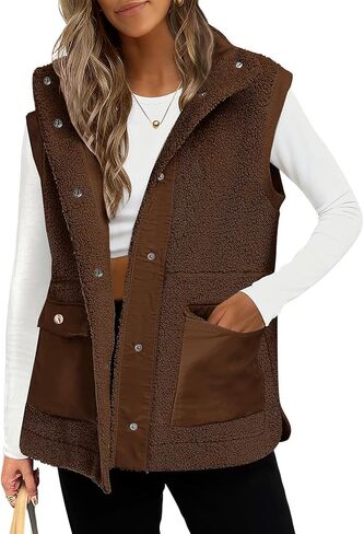 Womens Fleece Vest Sleeveless Casual Button Down Winter Oversized Sherpa Fuzzy Vest Outerwear in Saudi Arabia