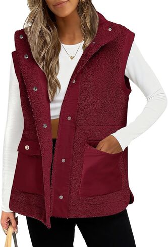Womens Fleece Vest Sleeveless Casual Button Down Winter Oversized Sherpa Fuzzy Vest Outerwear in Saudi Arabia