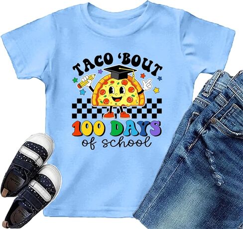 VVNTY Kids 100 Days of School Shirt Toddler Boys Girls 100th Day of School T-Shirt Kindergarten Tee Student T Shirts in Kuwait