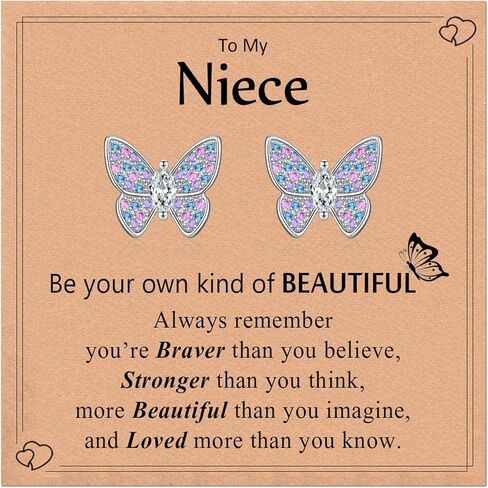Earrings for Girls, Sterling Silver Butterfly Earrings Jewelry Gifts for Girls Teen Daughter Granddaughter Niece, Hypoallergenic Butterfly Studs Christmas Birthday Valentines Day Gifts in Saudi Arabia
