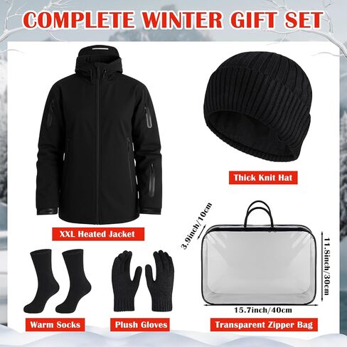 5 Pcs XXL Men Heated Jacket Set with Gloves Hat Socks and Carrying Bag Electric Heating Outerwear Heating Clothing Thermal Vest for Outdoor Sport Hunting Skiing Cold Weather(Battery Not Included) in Saudi Arabia