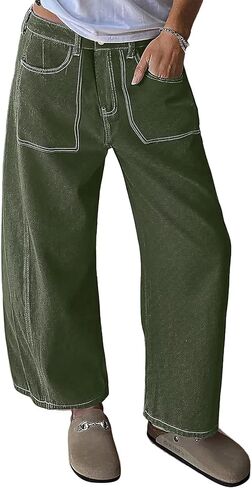 Flamingals Baggy Barrel Leg Pants for Women Mid Waist Vintage Carrot Pants with Pockets Trendy in Saudi Arabia