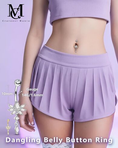 سم Crareesi هوس تتدلى البطن زر الدائري، حلقات البطن هيبوالرجينيك، 14G الجراحية الصلب تتدلى البطن ثقب المجوهرات للنساء المتدلية حلقات السرة in Kuwait