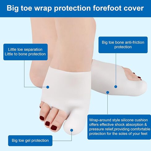 FOYOLO Gel Big Top Cap and Metatarsal Sleeves 2 Pack Big Toe Protector Bunion Cushions Metararsal Pads for Women and Men to Help With Bunion Pain Prenvent Corn,Callus,Blisters,Ingrown Toenails (Large) in Saudi Arabia