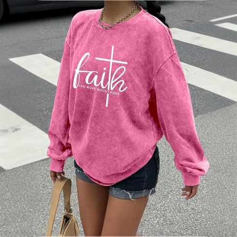 Christian Shirts for Women Faith Can Move Mountains Acid Wash Shirt Jesus Religious Bible Verse Long Sleeve Top in Saudi Arabia
