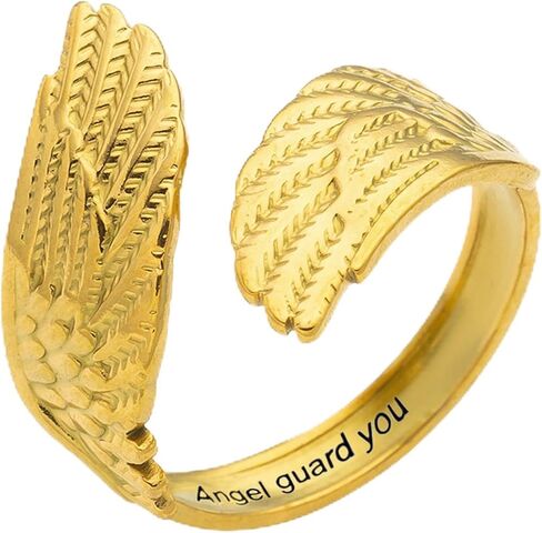 Guardian Angel Hug Wings Ring، محفورة ريشة الملاك الحارس لك حلقة ملهمة من الفولاذ المقاوم للصدأ حلقات الأمل قابلة للتعديل غير مشوهة حلقات الإبهام المفتوحة مجوهرات للنساء والرجال العشاق والأصدقاء هدايا ذات مغزى in Saudi Arabia