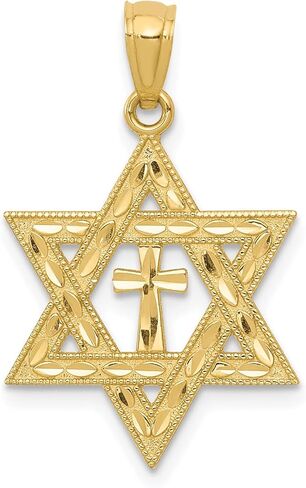 Diamond2Deal 14K Yellow Gold Star of David Religious Crucifix Cross Pendant in Saudi Arabia