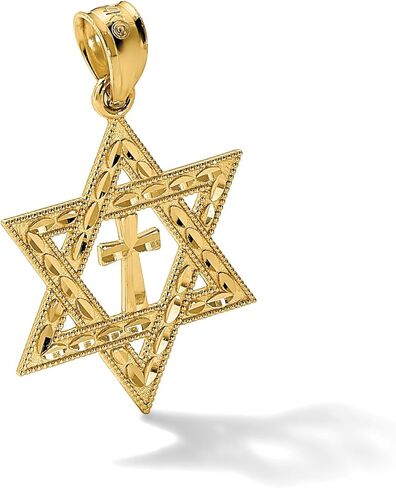 Diamond2Deal 14K Yellow Gold Star of David Religious Crucifix Cross Pendant in Saudi Arabia