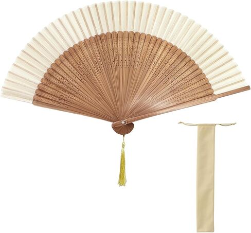 مروحة قابلة للطي للنساء أنيقة من الخيزران الياباني محمولة باليد مع أكمام من القماش وشرابة بتصميم زهور عتيقة للهدايا وحفلات الزفاف والاستخدام اليومي in Kuwait