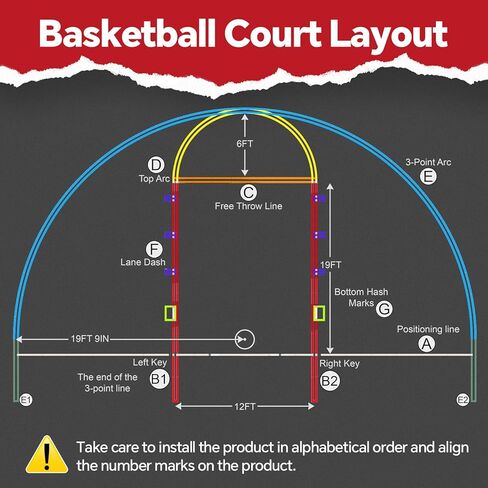 Reusable Basketball Court Marking Kit Foldable Design Basketball Court Stencil Kit for Concrete, Asphalt, Tiles, Driveway or Backyard - No Paint Included in Saudi Arabia