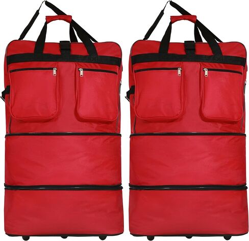 Generic (Pack of 2) 36"" Duffle Bag Expandable Rolling Lightweight Wheeled Spinner Suitcase Luggage for Travel and Storage, Black with Red Trim, Wheelbag36 in Saudi Arabia
