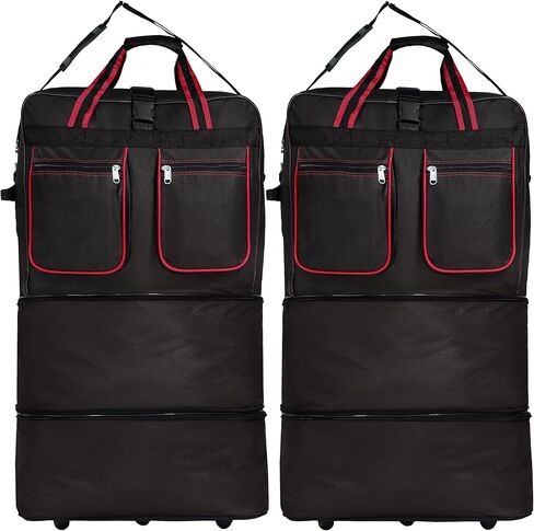 Generic (Pack of 2) 36"" Duffle Bag Expandable Rolling Lightweight Wheeled Spinner Suitcase Luggage for Travel and Storage, Black with Red Trim, Wheelbag36 in Saudi Arabia