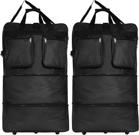 Generic (Pack of 2) 36"" Duffle Bag Expandable Rolling Lightweight Wheeled Spinner Suitcase Luggage for Travel and Storage, Black with Red Trim, Wheelbag36 in Saudi Arabia