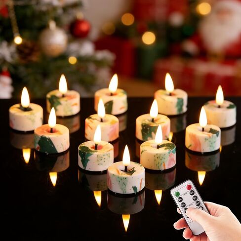 Eywamage White LED Tealights with Remote Batteries, Flickering Flameless Tea Lights Electric Votive Candles Set of 12 in Saudi Arabia
