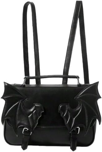 Gothic Bat Wing Backpack Purse, Black Faux Leather, Convertible Shoulder Bag with Metal Hardware (leopard print) in Saudi Arabia