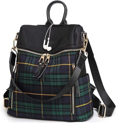 Plaid Backpack Purse for Women Fashion Casual Daypack Dual-use Travel Shoulder Bag Nylon Rucksack (Red) in Saudi Arabia
