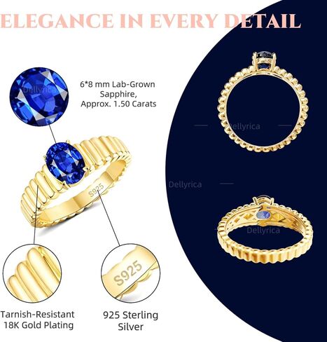 Love Ladder Blue Sapphire Engagement Ring for Women, 1.5ct Certified Lab-Grown Sapphire, 18K Gold Plated 925 Sterling Silver Promise Ring, Anniversary & Birthday Gift for Her, Sizes 5–10 in Saudi Arabia